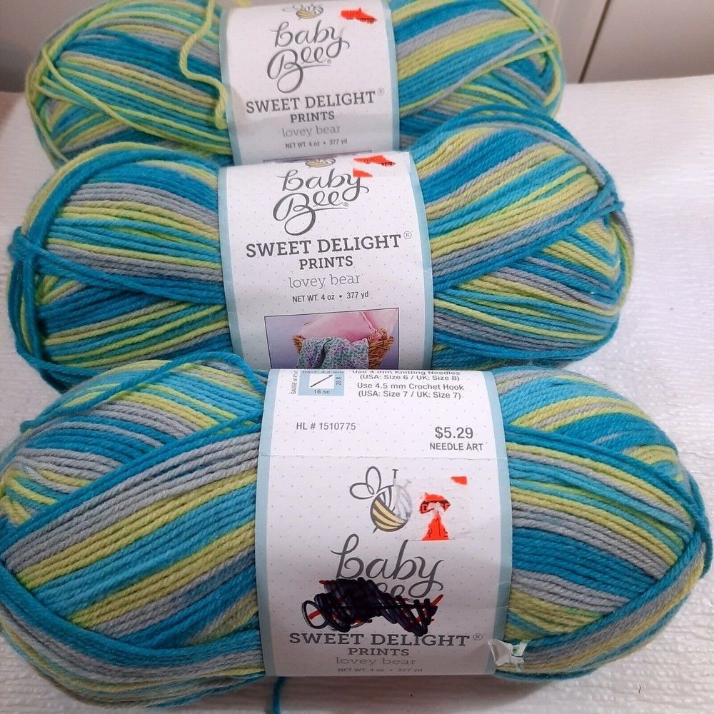 Yarn Bee Baby Bee x3 Sweet Delight Prints Lovey bear #413 blue green variegated